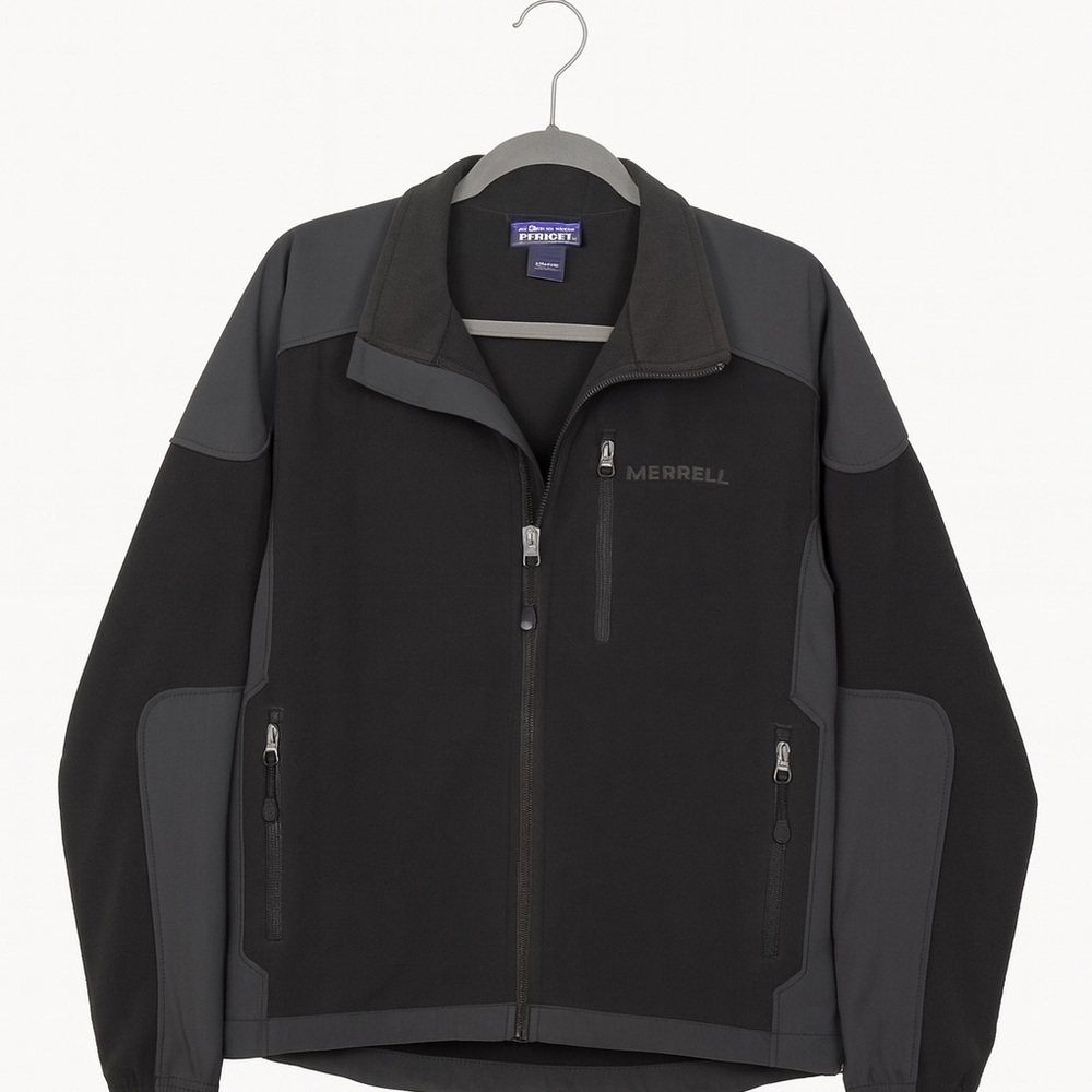 Free Country Mens Softshell Windbreaker Jacket Large Black Gray Fleece Jacket